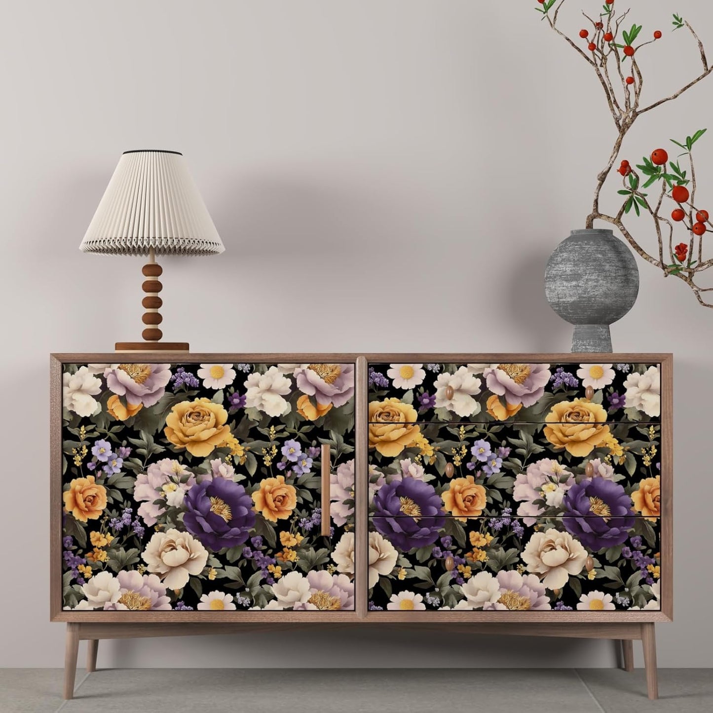 HENNOR - Boho Flower Contact Paper Colorful Botanical Leaf Wallpaper