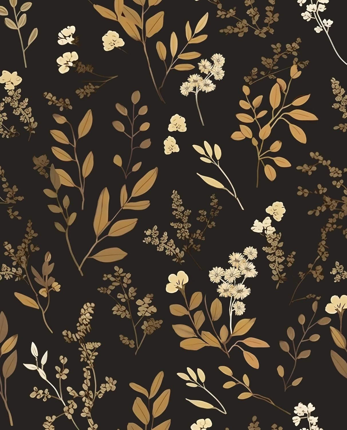 HENNOR - Vintage Black Gold Floral Peel and Stick Boho Wallpaper