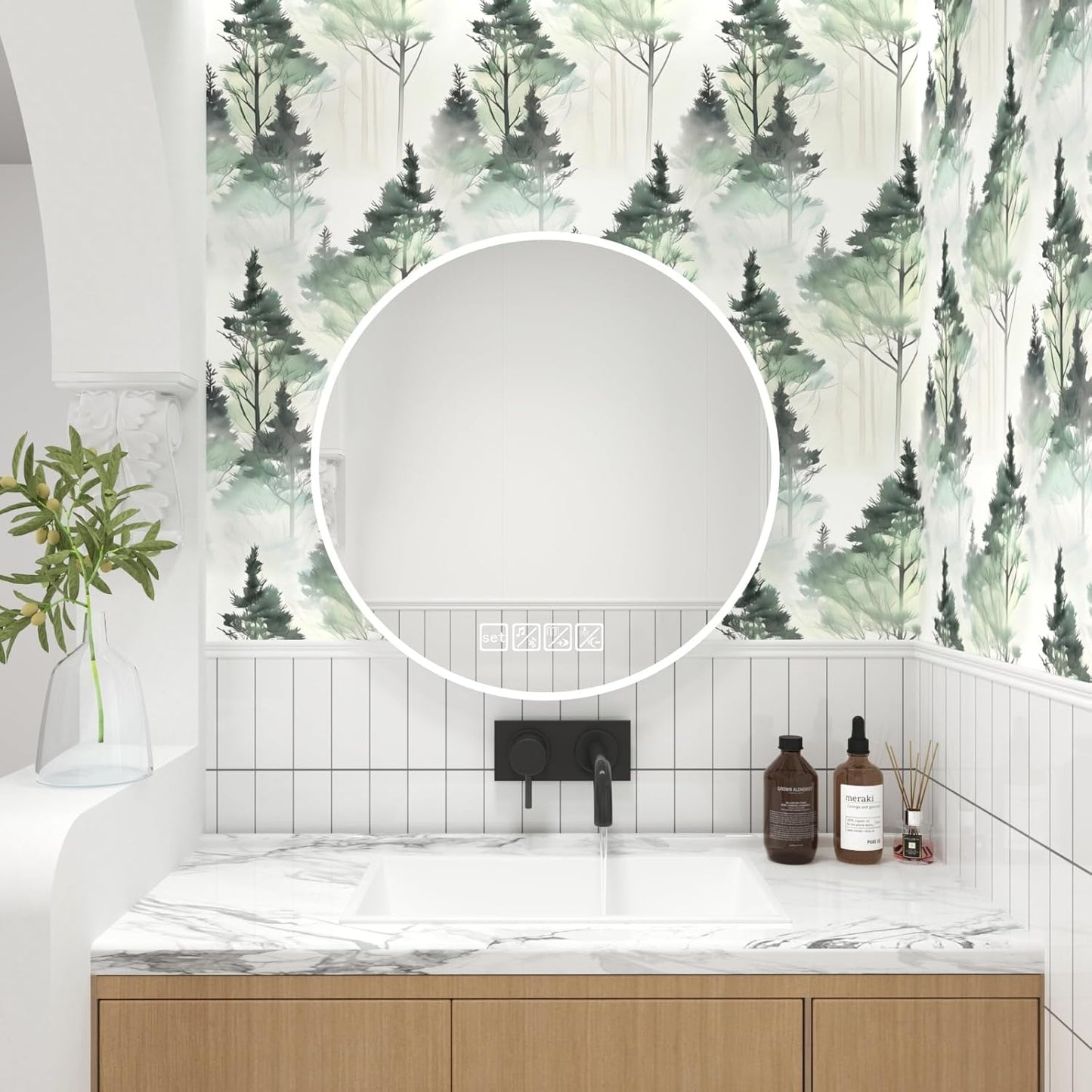 HENNOR - Adhesive Misty Vintage Green Floral Self Wallpaper