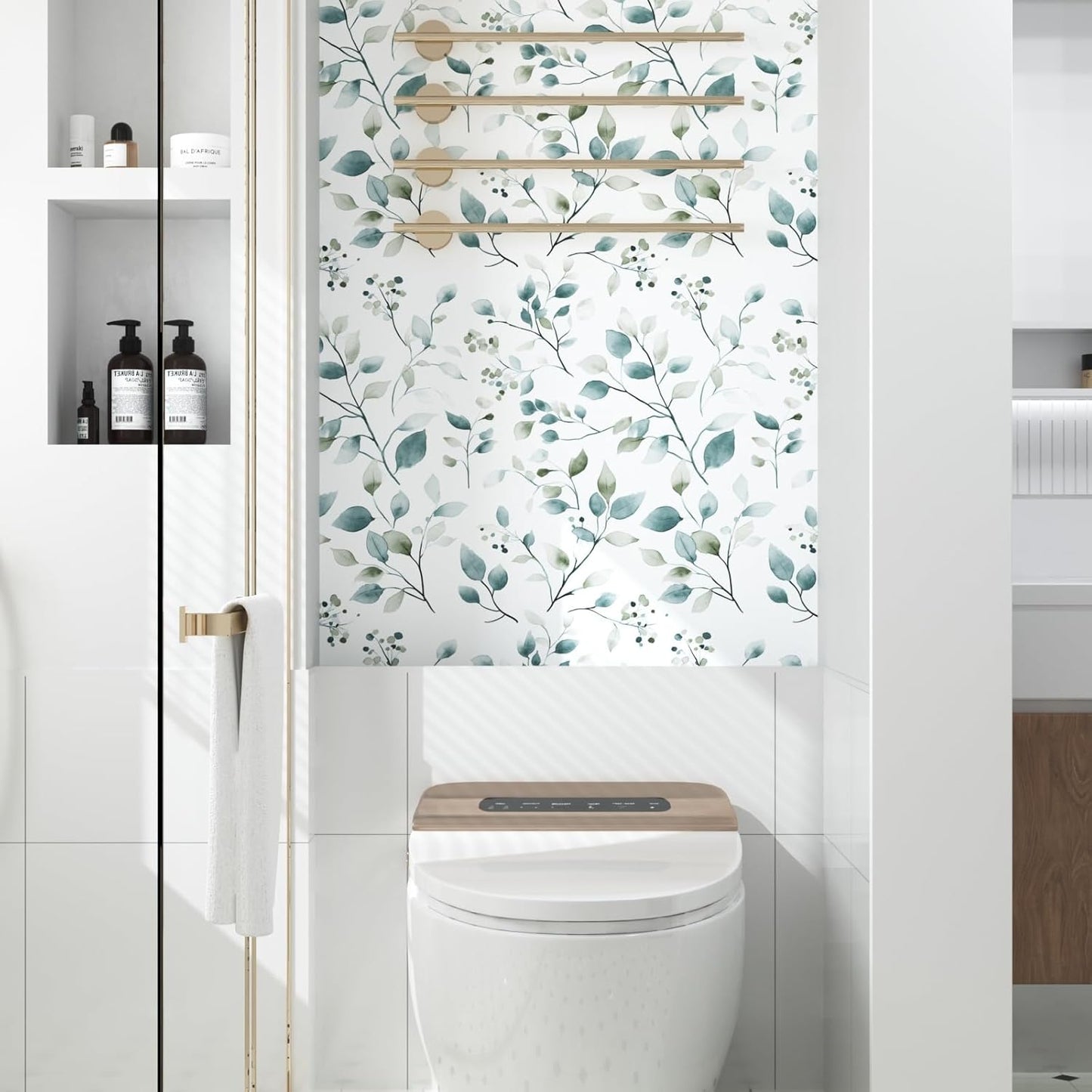 HENNOR - Boho Green Purple Leaf Peel and Stick Wallpaper