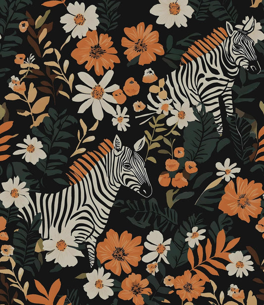 HENNOR - Boho Orange Black Peel and Stick Jungle Zebra Wallpaer