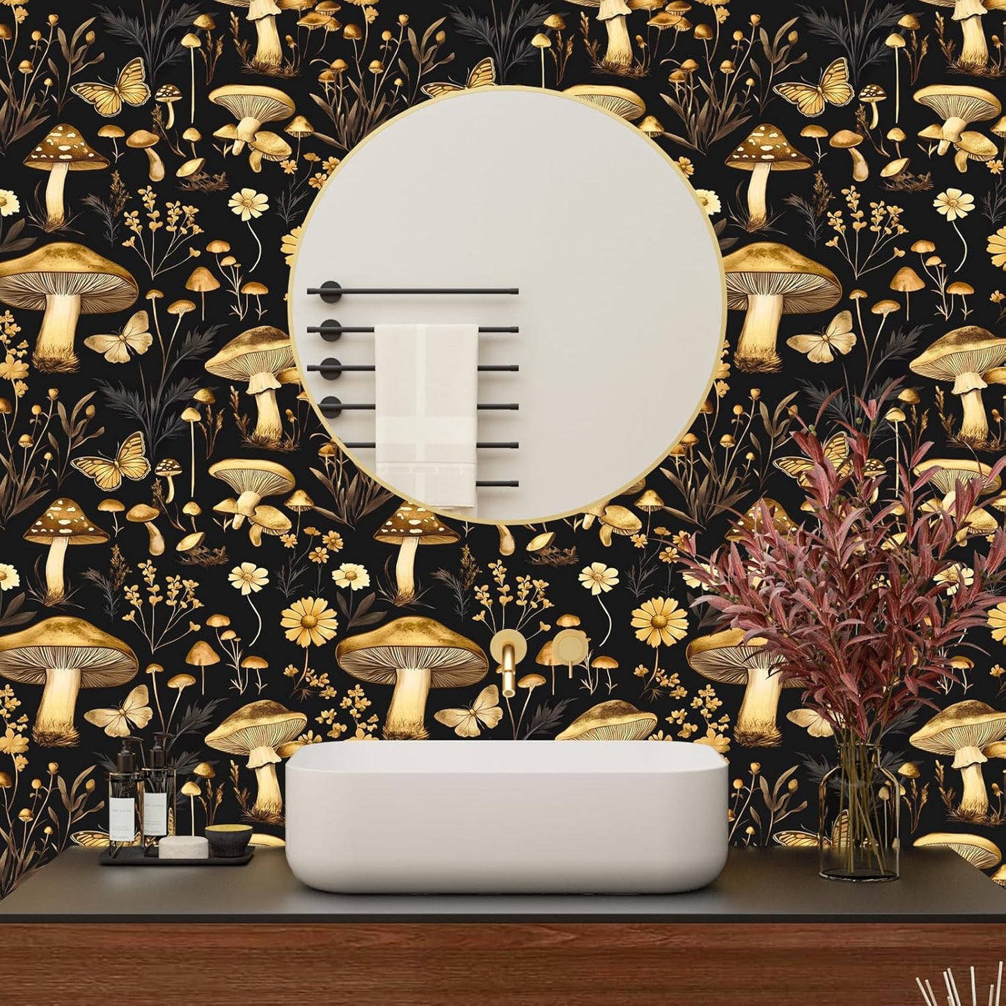 HENNOR - Boho Peel and Stick Floral Wallpaper Mushroom Wallpaper