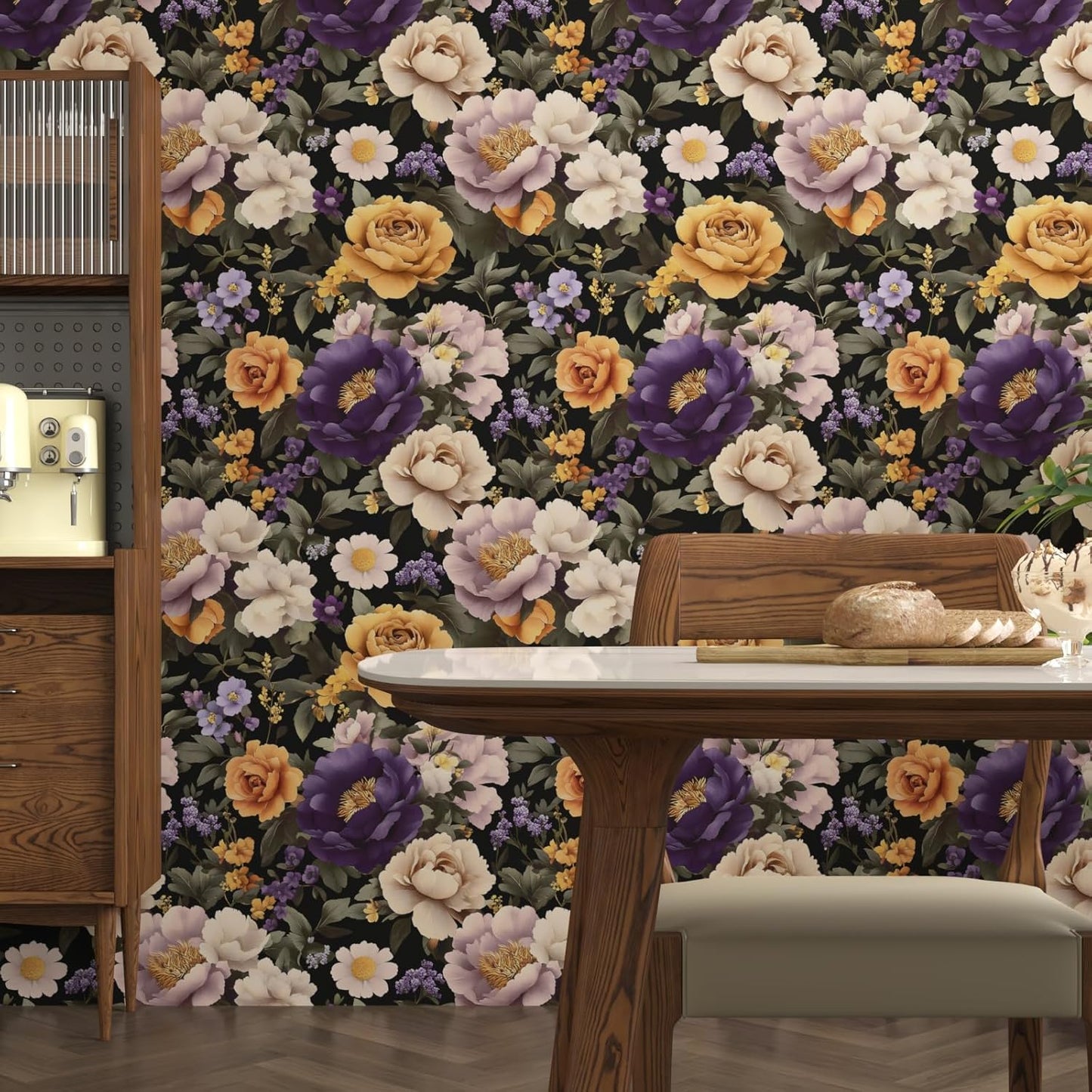 HENNOR - Boho Flower Contact Paper Colorful Botanical Leaf Wallpaper