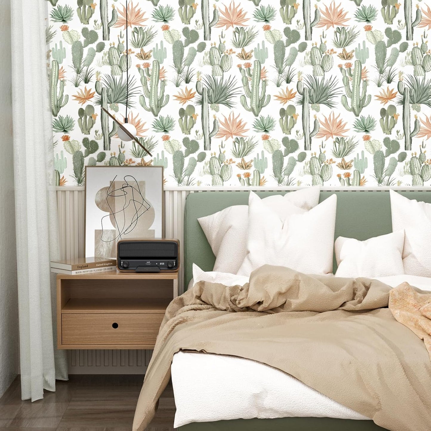HENNOR - Boho Floral Wallpaper Peel and Stick Vintage Leaf Contact Paper