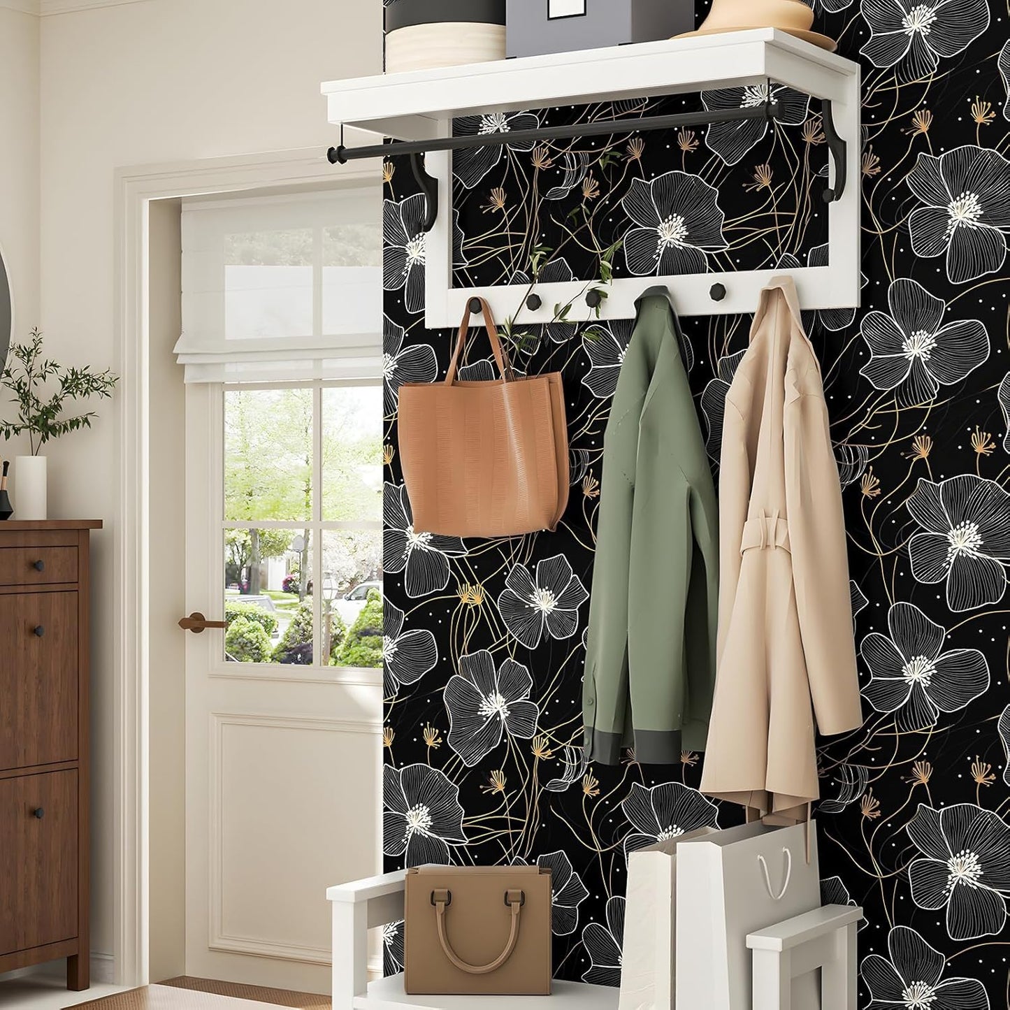 HENNOR - Colorful Floral Peel and Stick Leaf Contact Paper Boho Wallpaper
