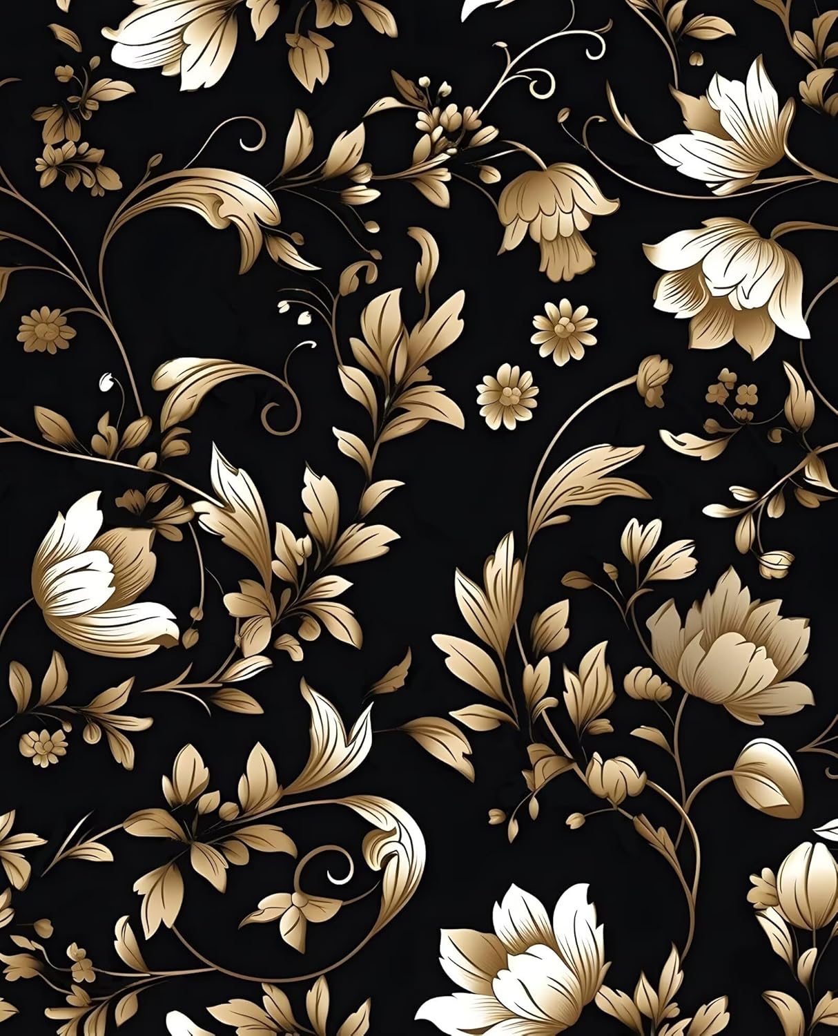 HENNOR - Vintage Black Gold Floral Peel and Stick Boho Wallpaper