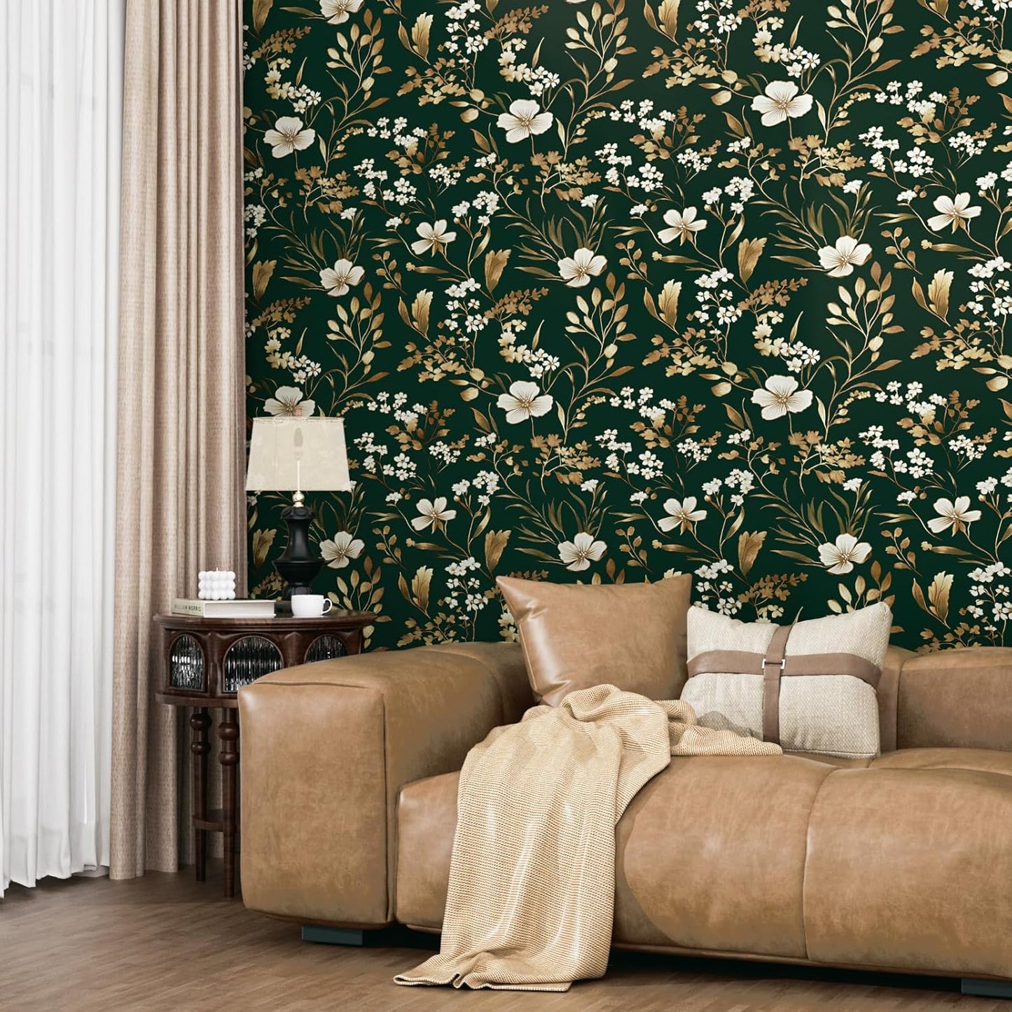 HENNOR - Black Floral Peel and Stick Boho Wallpaper