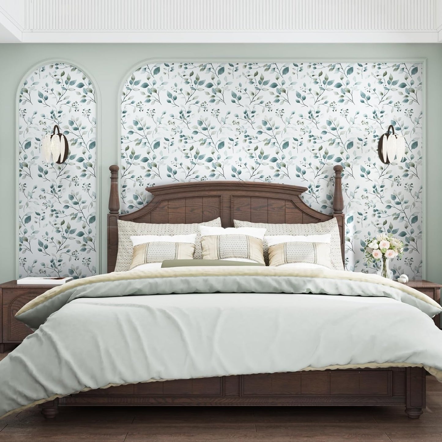 HENNOR - Boho Green Purple Leaf Peel and Stick Wallpaper