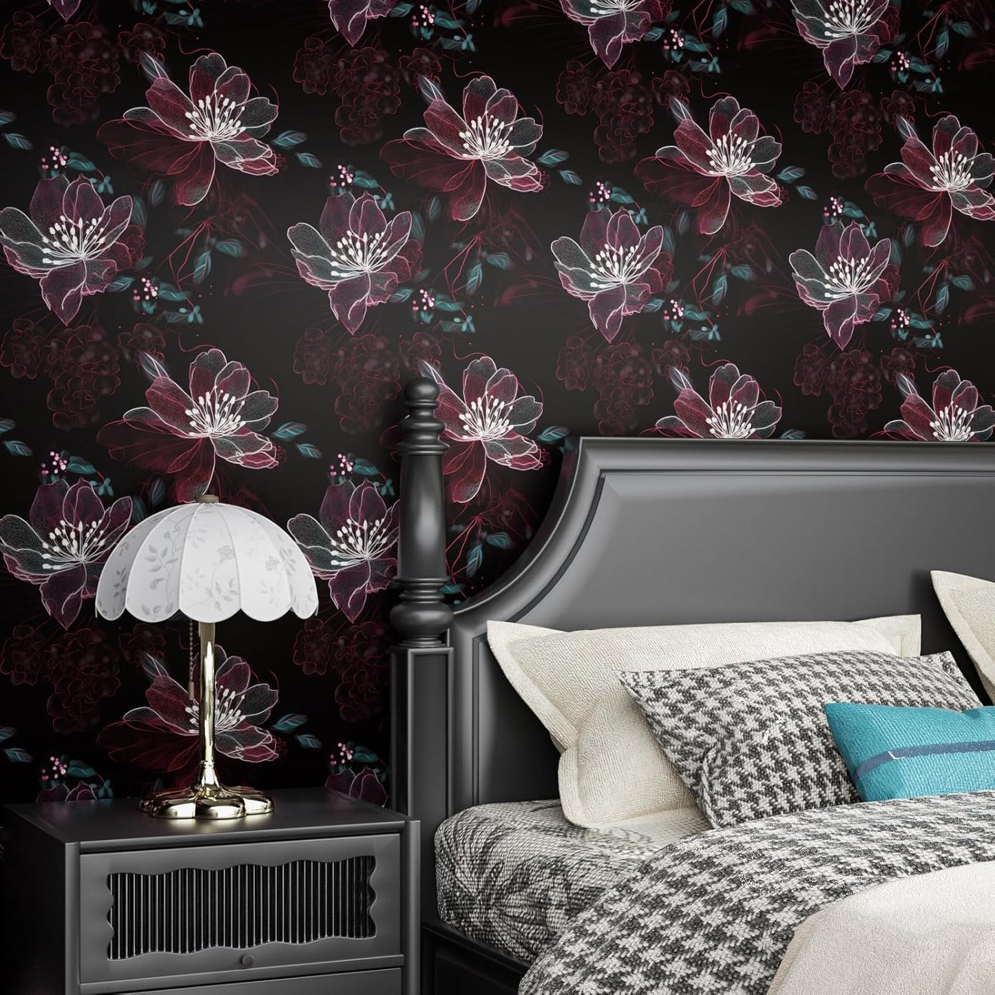 HENNOR - Vintage Dark Floral Peel and Stick Wallpaper