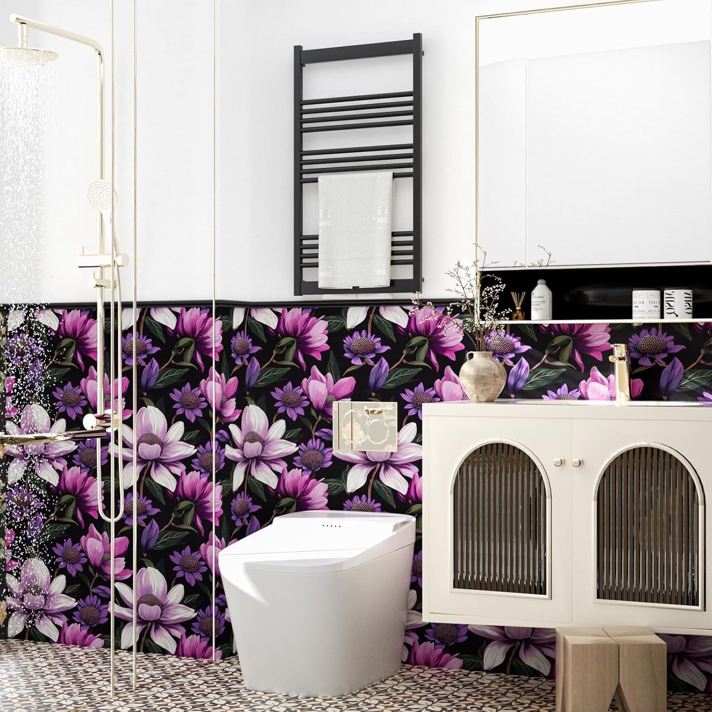 HENNOR - Vintage Purple Floral Peel and Stick Wallpaper