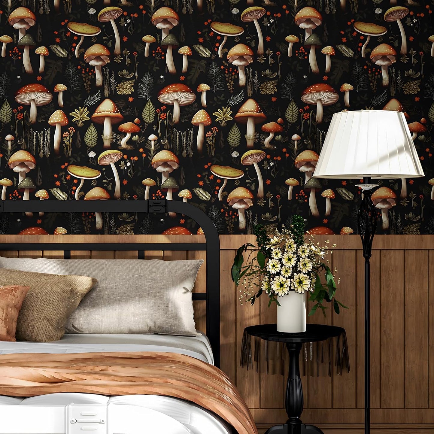 HENNOR - Vintage Black Gold Floral Peel and Stick Boho Wallpaper