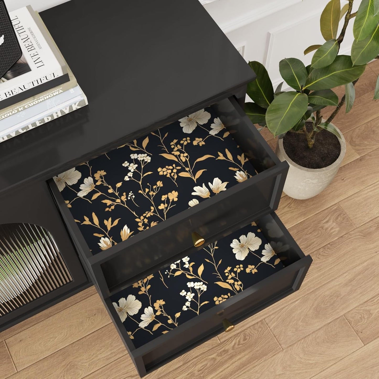 HENNOR - Vintage Black Gold Floral Peel and Stick Boho Wallpaper