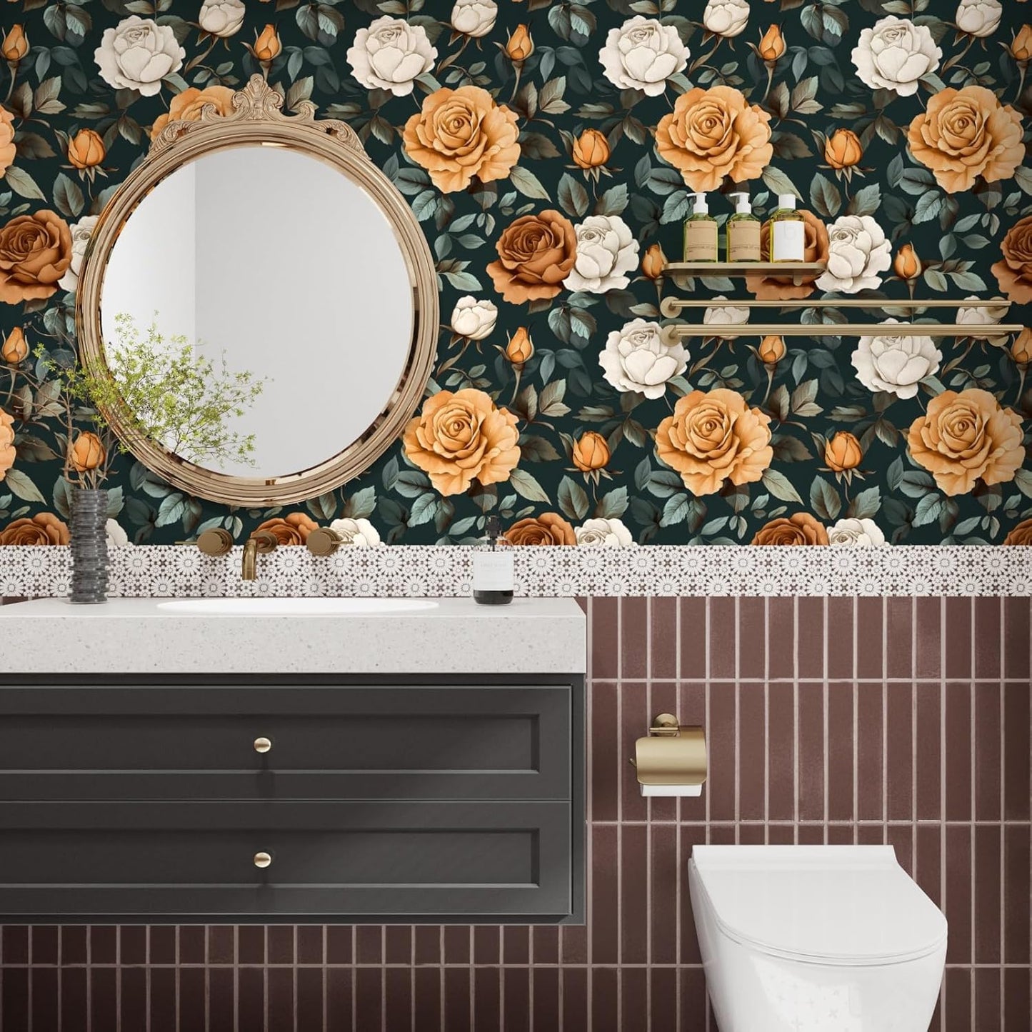 HENNOR - Antique Boho Floral Peel and Stick Vintage Rose Wallpaper