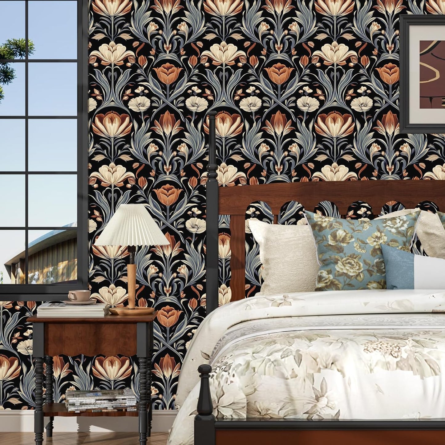 HENNOR - Antique Boho Floral Peel and Stick Vintage Rose Wallpaper