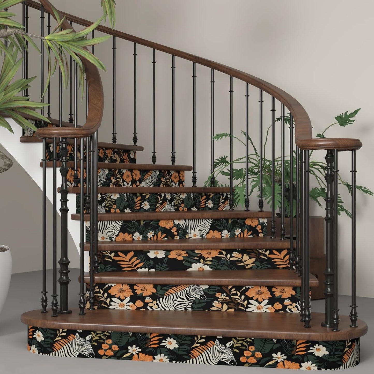 HENNOR - Boho Orange Black Peel and Stick Jungle Zebra Wallpaer