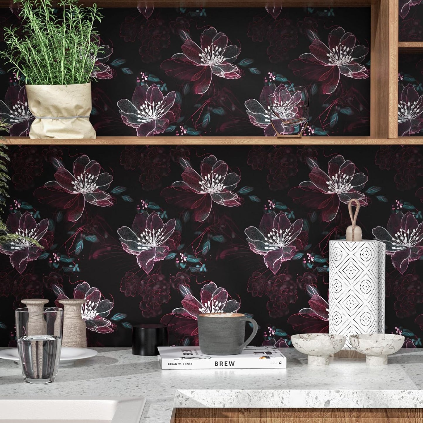 HENNOR - Vintage Dark Floral Peel and Stick Wallpaper