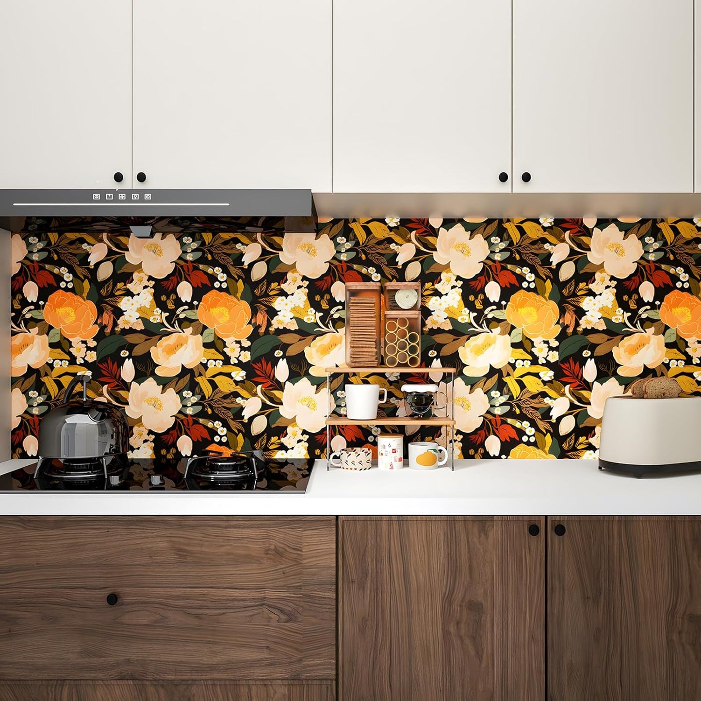 HENNOR - Vintage Floral Dark Gold Bird Self Adhesive Wallpaper