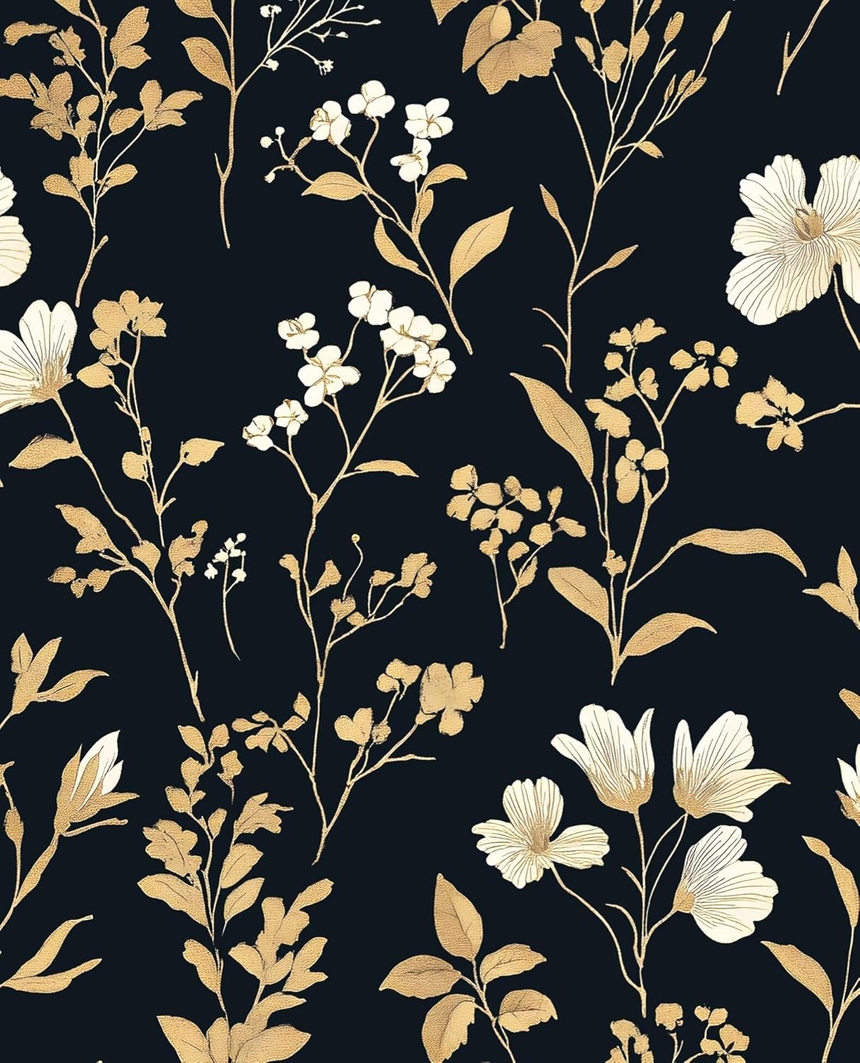 HENNOR - Vintage Black Gold Floral Peel and Stick Boho Wallpaper