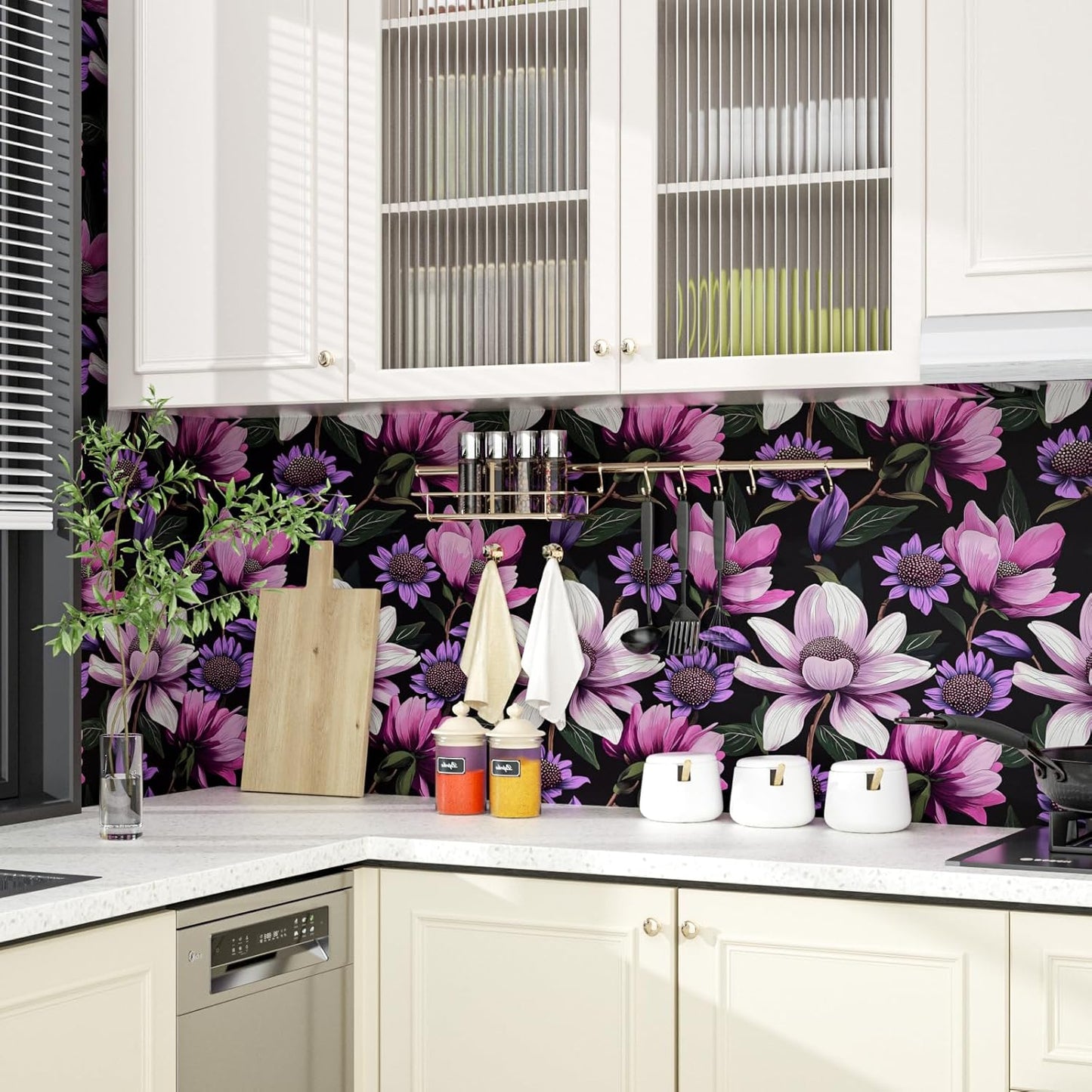 HENNOR - Vintage Purple Floral Peel and Stick Wallpaper