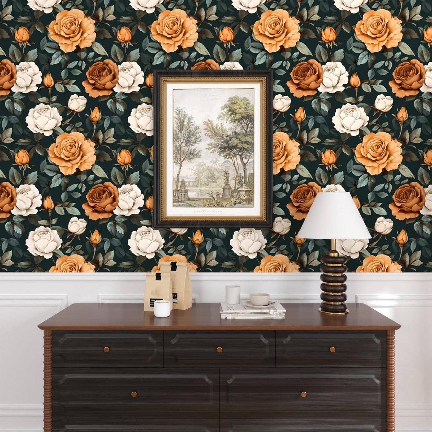 HENNOR - Antique Boho Floral Peel and Stick Vintage Rose Wallpaper