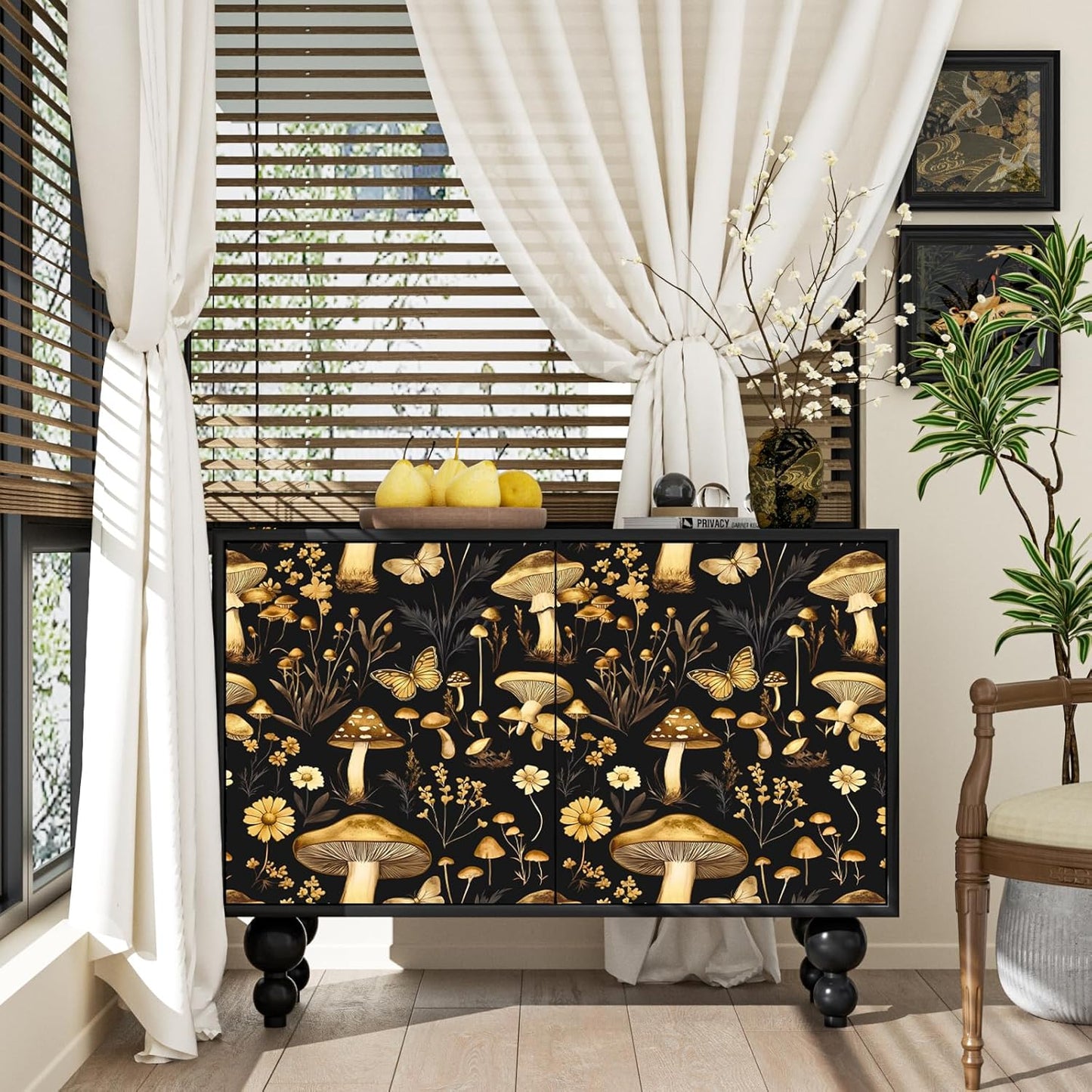 HENNOR - Boho Peel and Stick Floral Wallpaper Mushroom Wallpaper