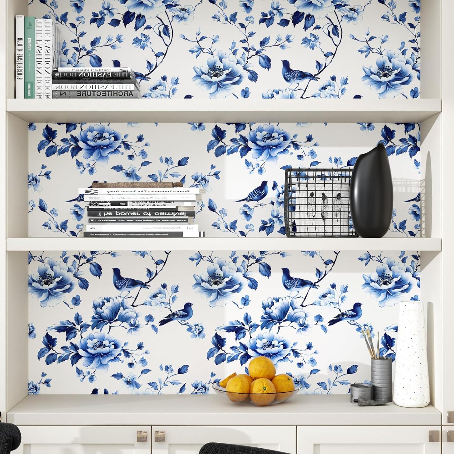 HENNOR - Vintage Blue Bird Floral Peel and Stick Wallpaper