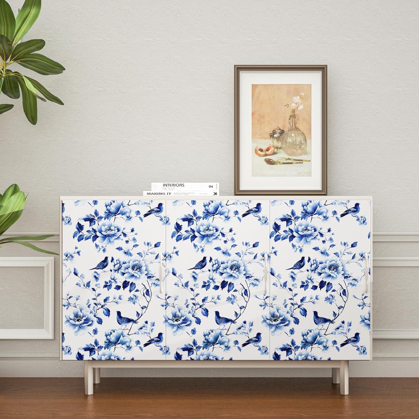 HENNOR - Vintage Blue Bird Floral Peel and Stick Wallpaper