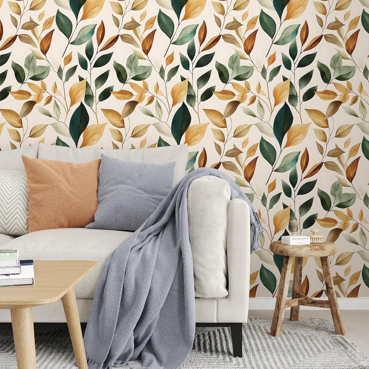 HENNOR - Boho Green Purple Leaf Peel and Stick Wallpaper