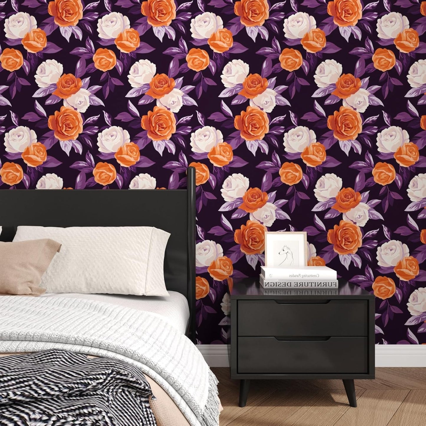 HENNOR - Vintage Purple Floral Peel and Stick Boho Wallpaper