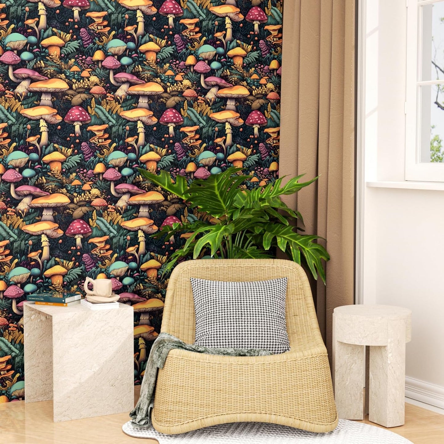 HENNOR - Boho Peel and Stick Floral Wallpaper Mushroom Wallpaper
