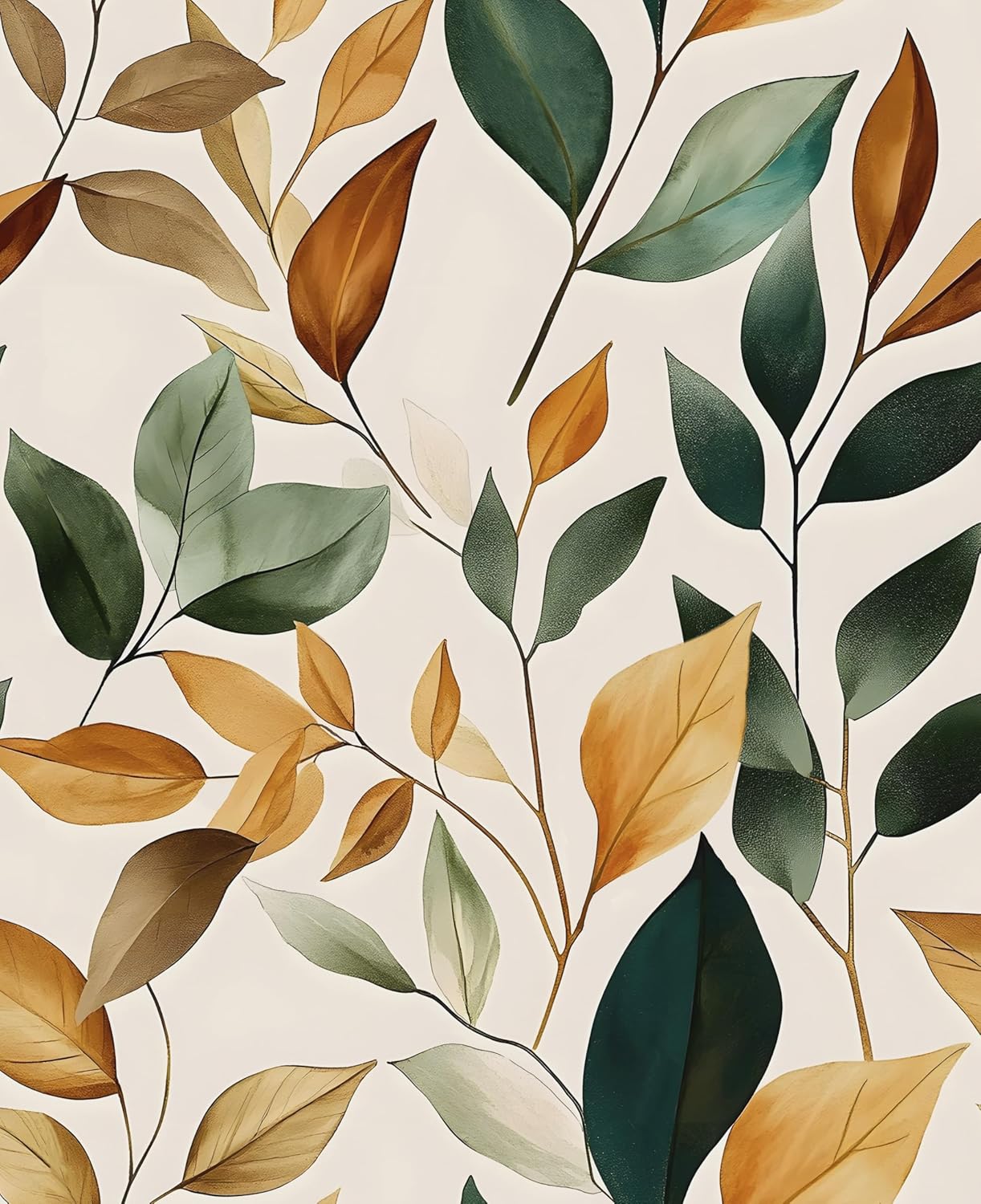 HENNOR - Boho Green Purple Leaf Peel and Stick Wallpaper
