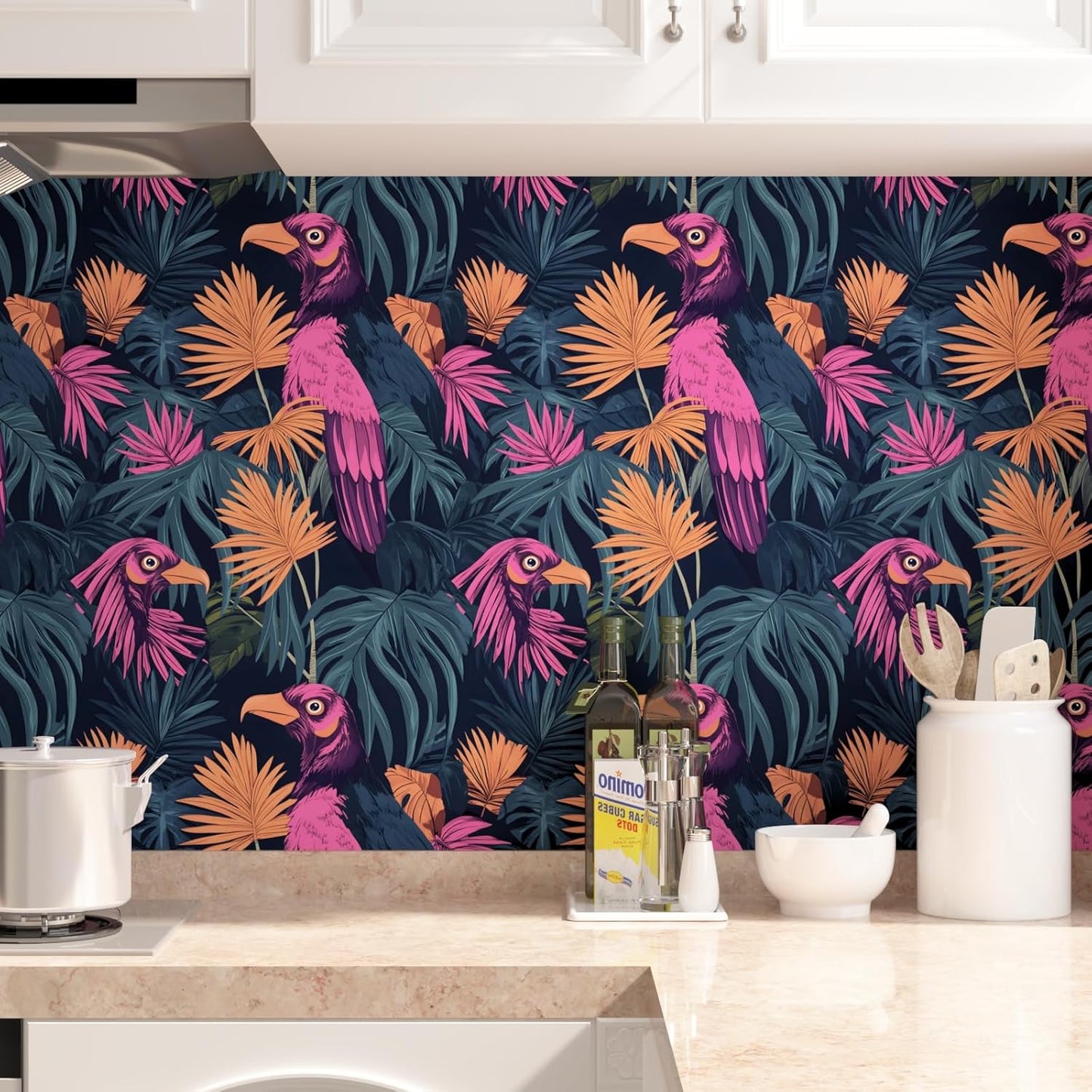 HENNOR - Modern Tropical Botanical Animal Peel and Stick Wallpaper