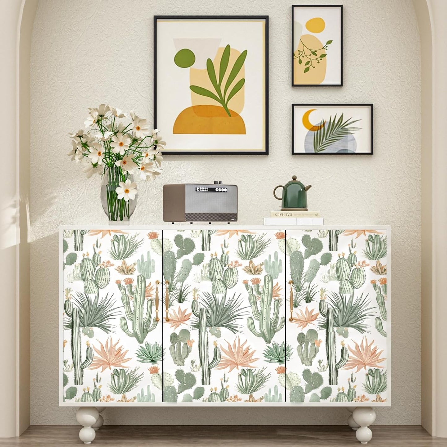 HENNOR - Boho Floral Wallpaper Peel and Stick Vintage Leaf Contact Paper