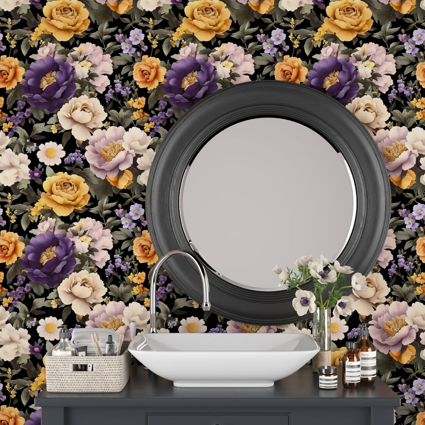 HENNOR - Boho Flower Contact Paper Colorful Botanical Leaf Wallpaper