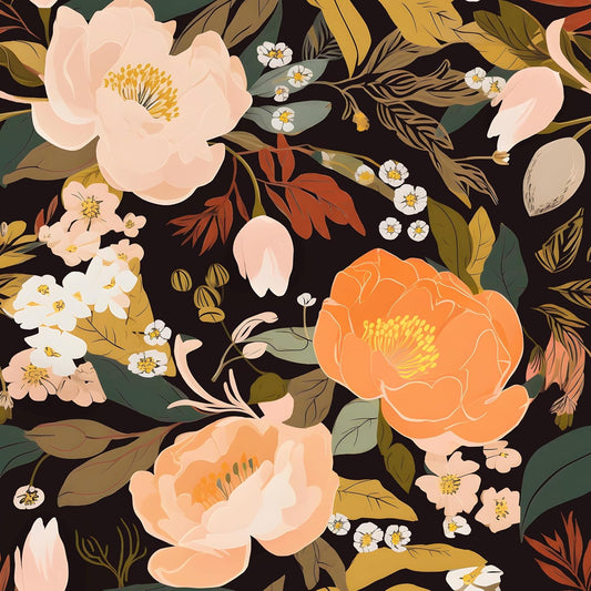 HENNOR - Vintage Floral Dark Gold Bird Self Adhesive Wallpaper