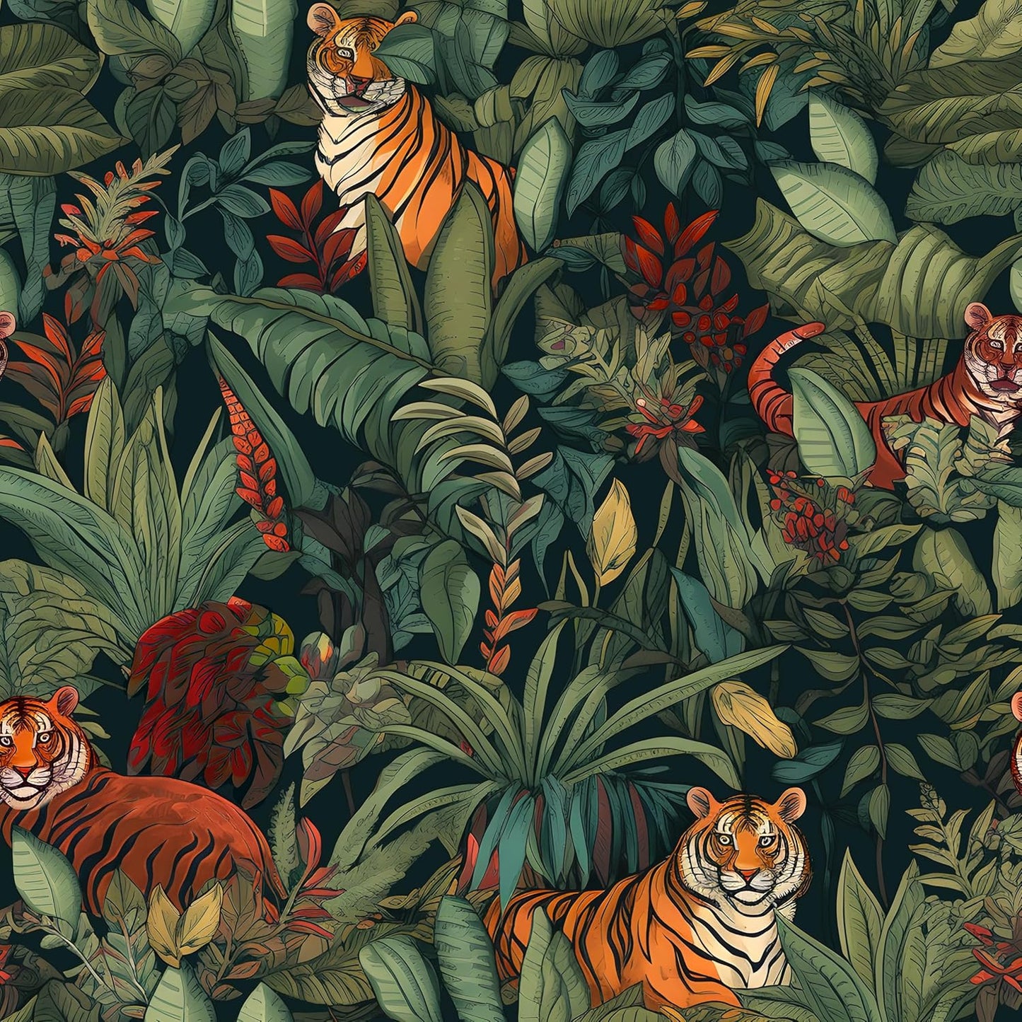 HENNOR - Modern Tropical Botanical Animal Peel and Stick Wallpaper