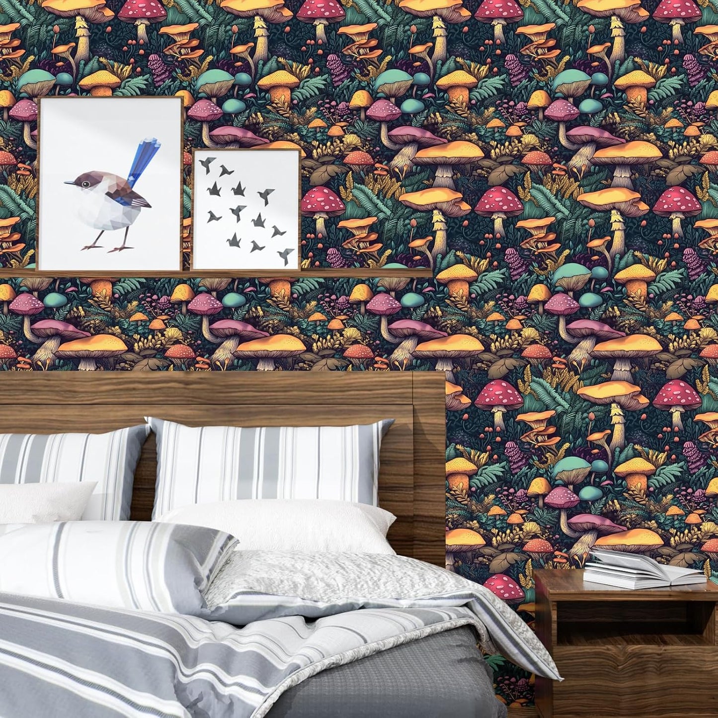 HENNOR - Boho Peel and Stick Floral Wallpaper Mushroom Wallpaper