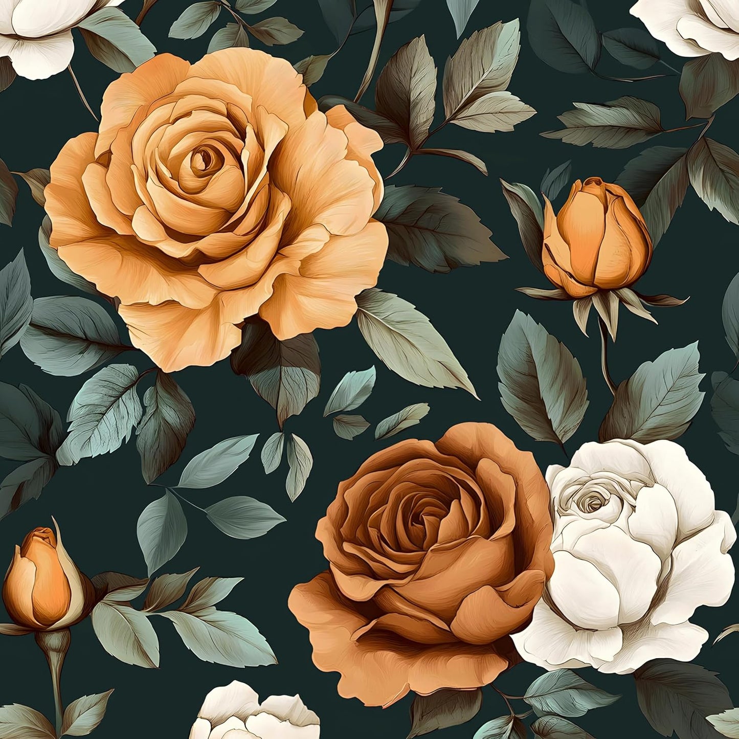 HENNOR - Antique Boho Floral Peel and Stick Vintage Rose Wallpaper