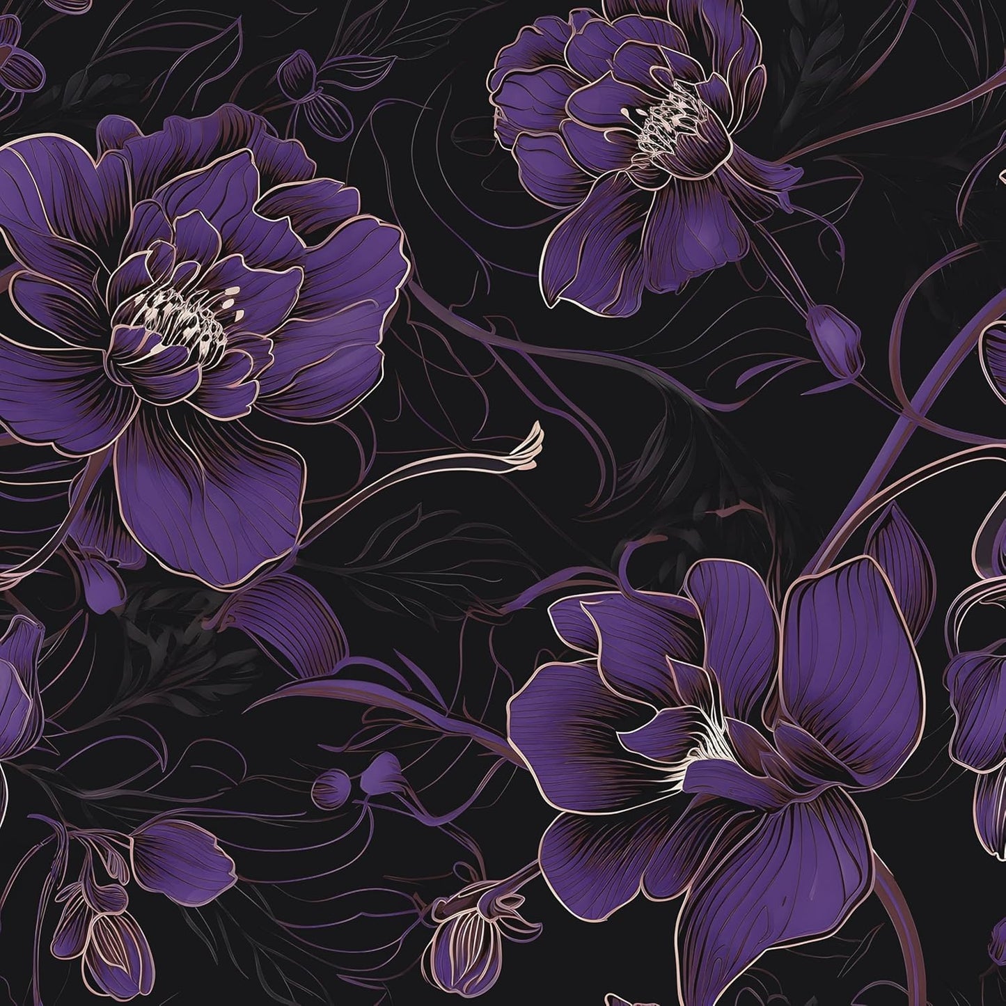 HENNOR - Vintage Purple Floral Peel and Stick Boho Wallpaper