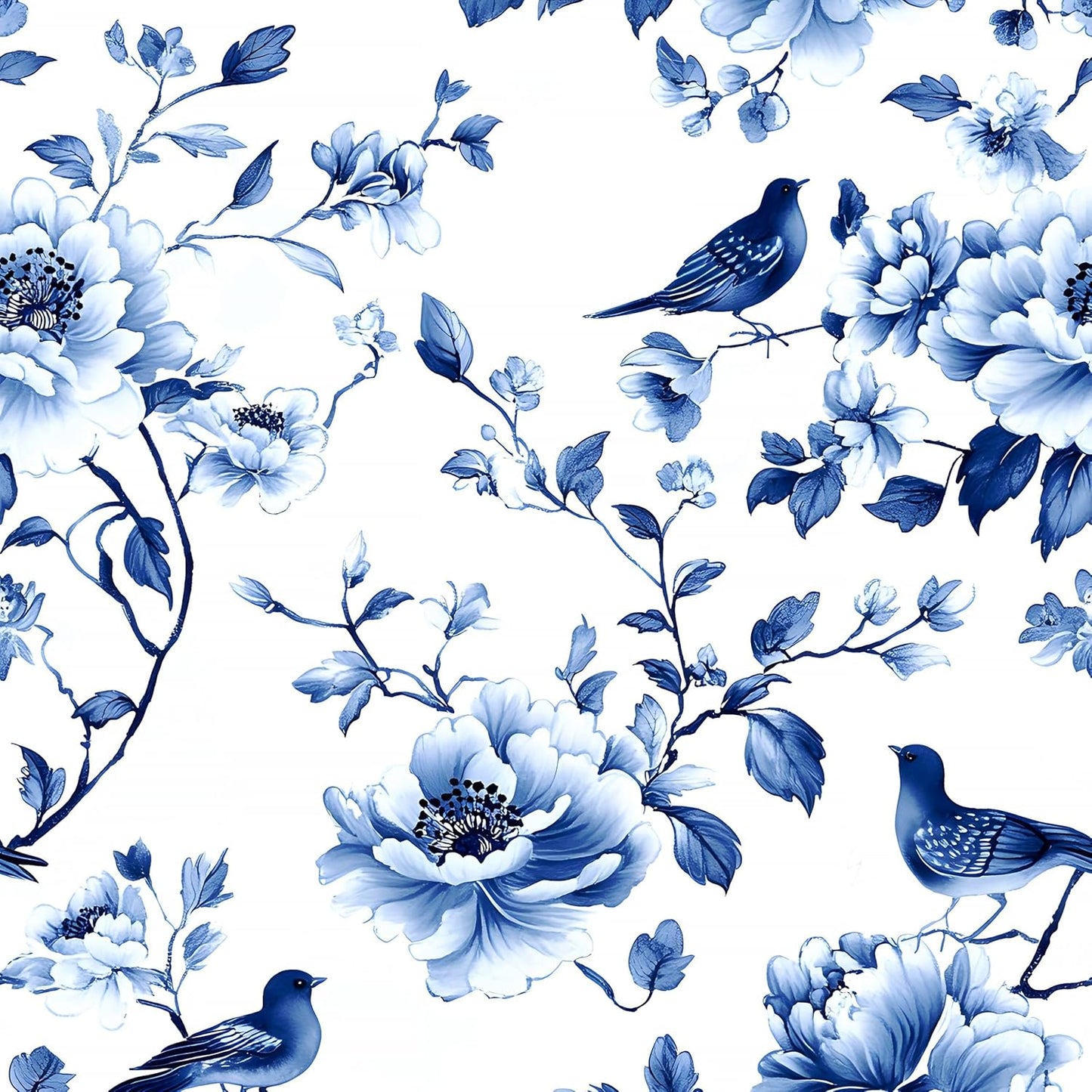 HENNOR - Vintage Blue Bird Floral Peel and Stick Wallpaper