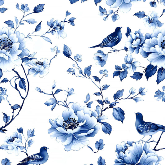 HENNOR - Vintage Blue Bird Floral Peel and Stick Wallpaper
