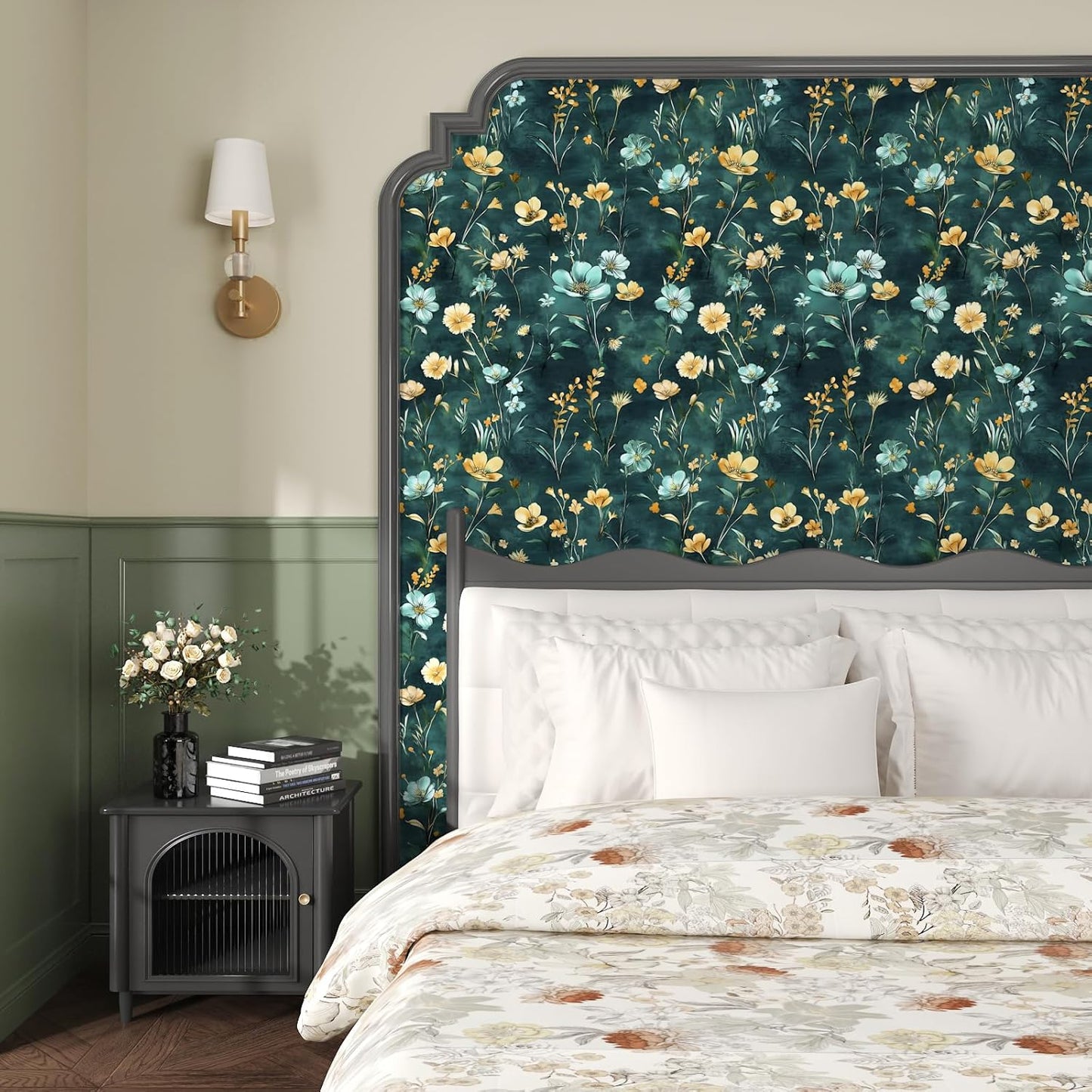 HENNOR - Black Floral Peel and Stick Boho Wallpaper