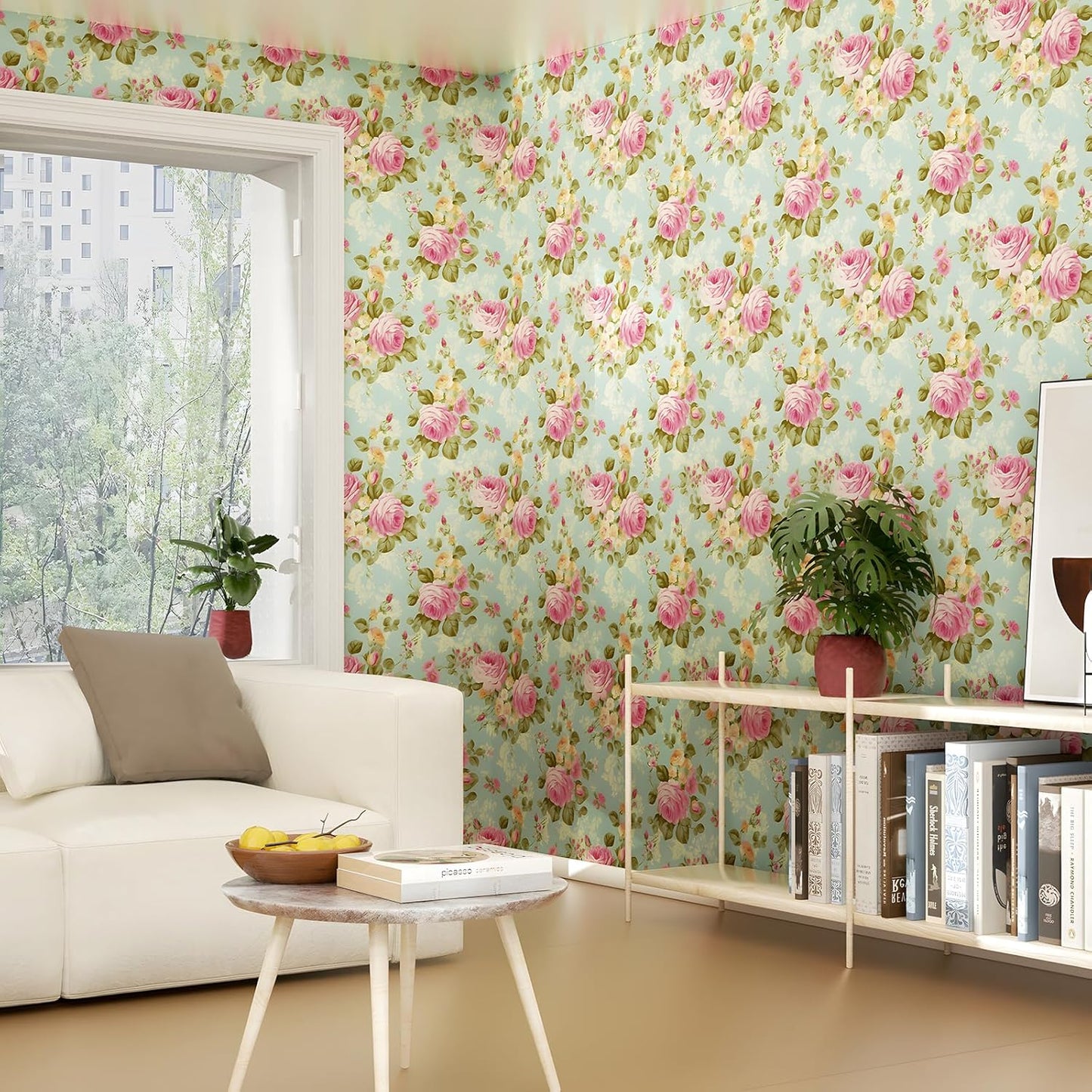 HENNOR - Modern Blue Backgroud Self Adhesive Floral Wallpaper