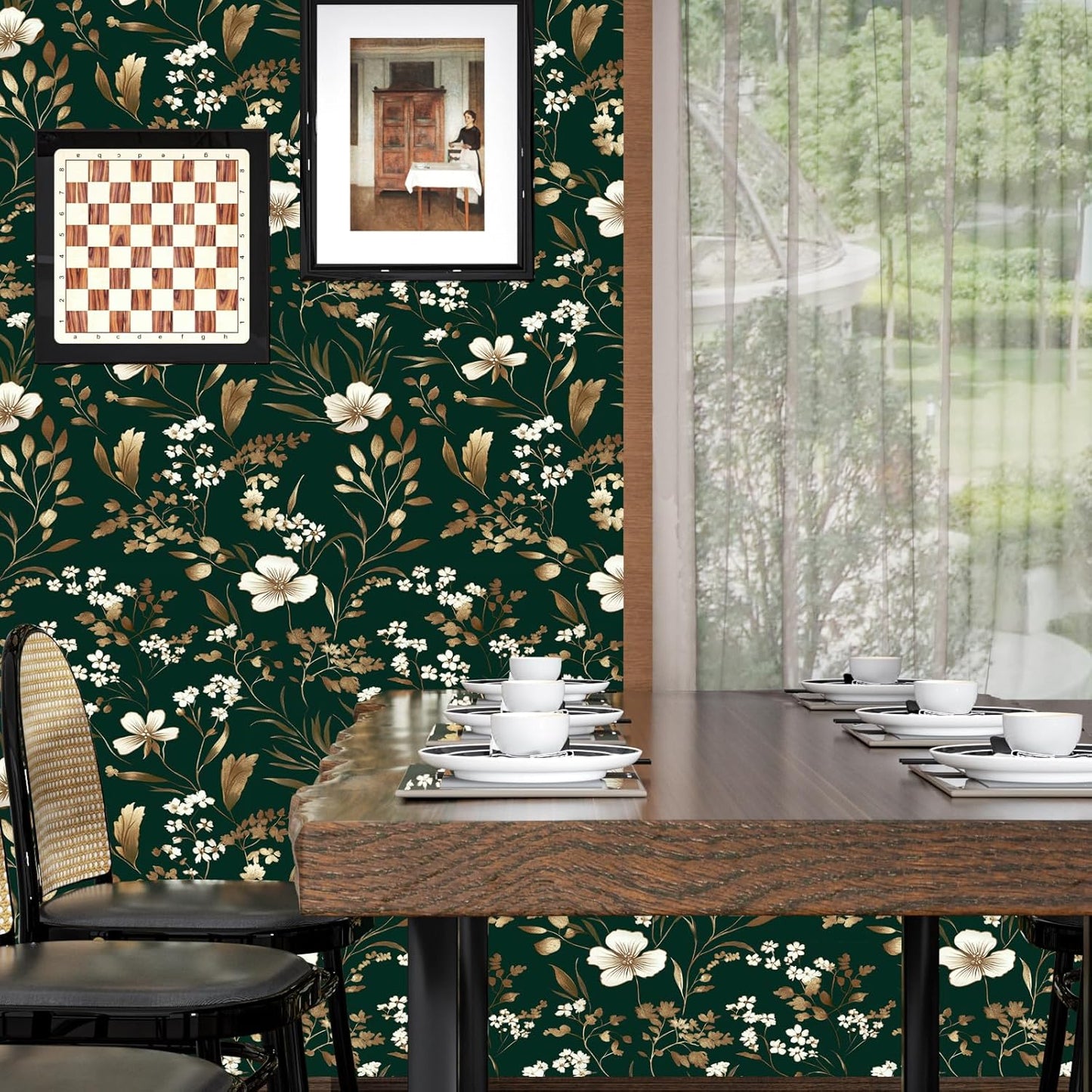 HENNOR - Black Floral Peel and Stick Boho Wallpaper