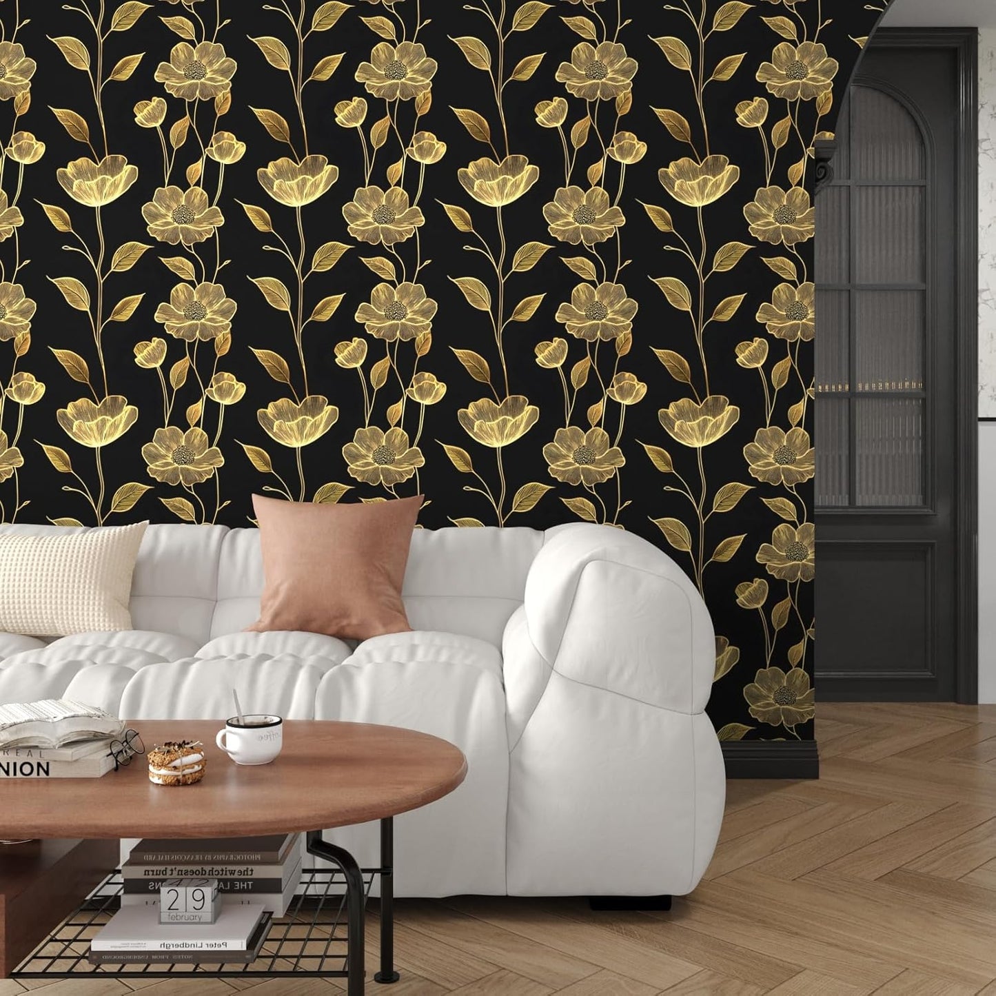 HENNOR - Black Floral Peel and Stick Boho Wallpaper
