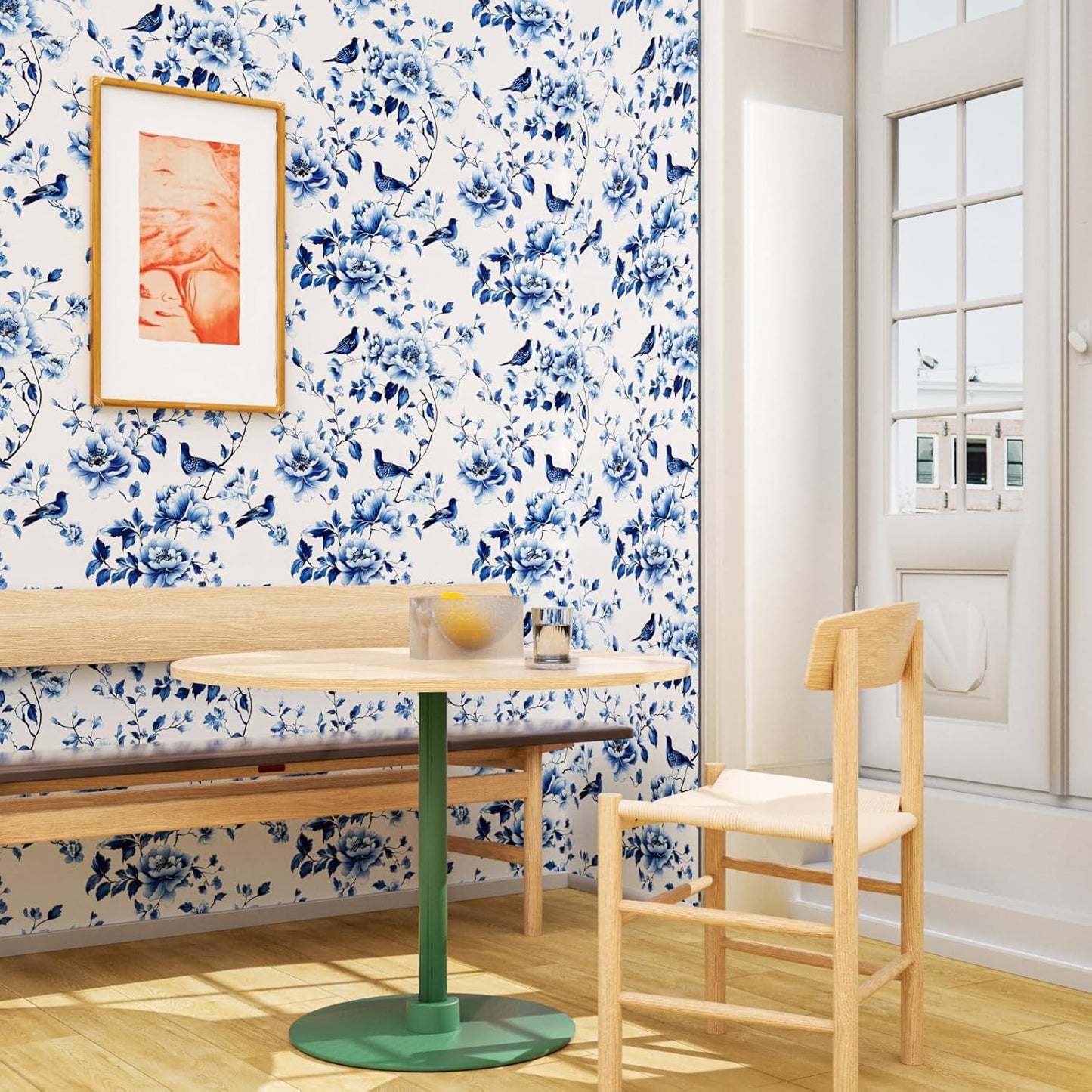HENNOR - Vintage Blue Bird Floral Peel and Stick Wallpaper