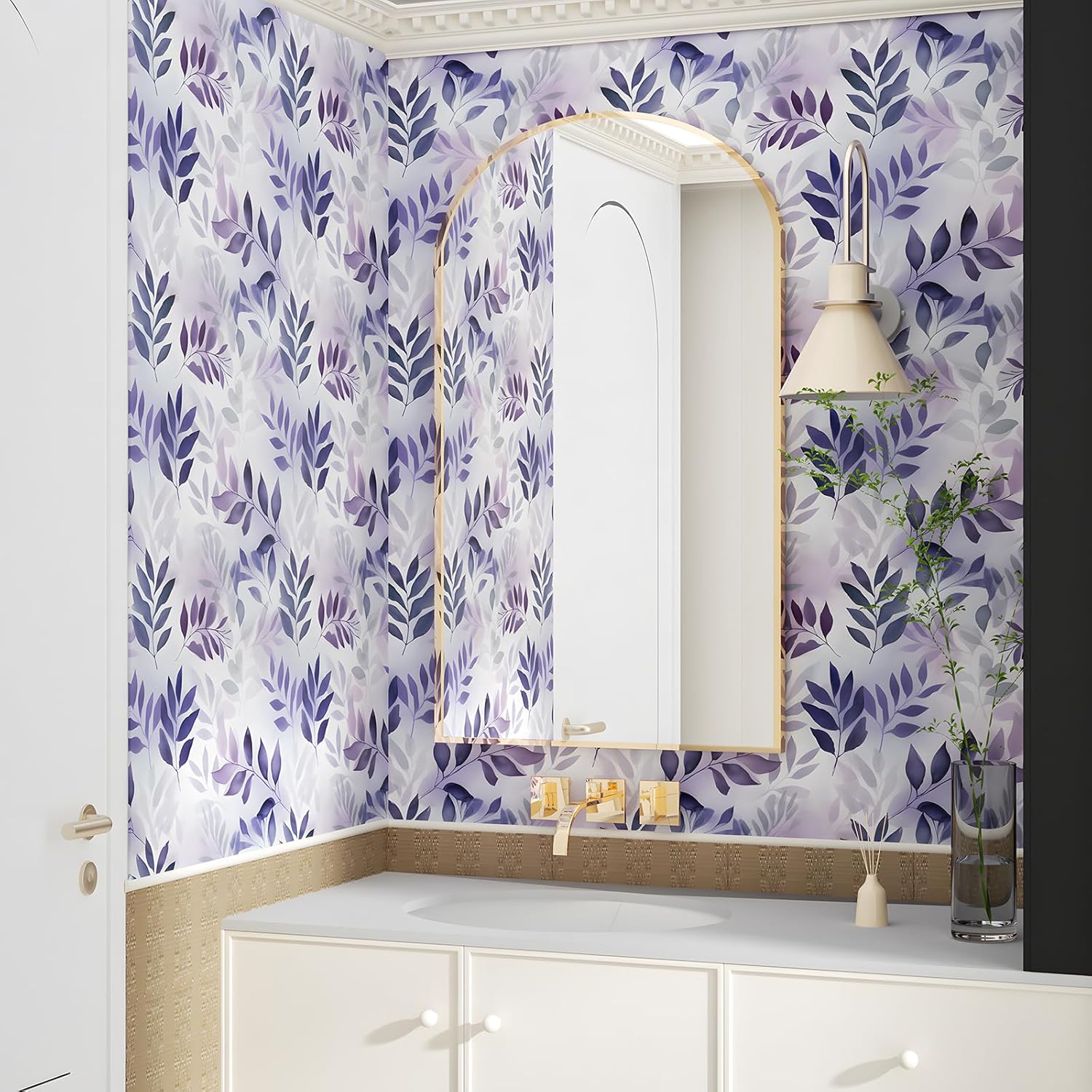 Purple Watercolor Floral Peel And Stick Wallpaper, 393" X 17.3" Vintage Removable Waterproof Self Adhesive Wall Paper, Brown Flower Contact Paper Peel And Stick For Classroom Cabinets 48.5 Sq.ft