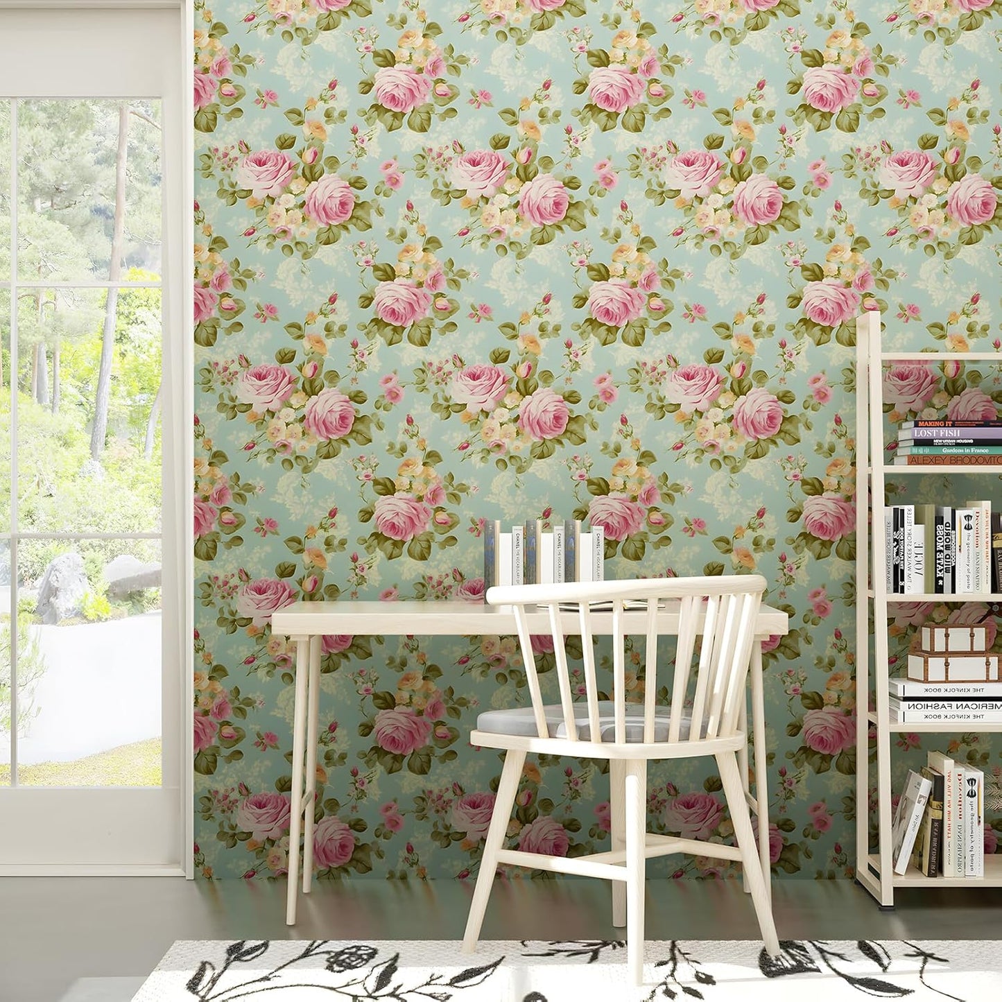 HENNOR - Modern Blue Backgroud Self Adhesive Floral Wallpaper