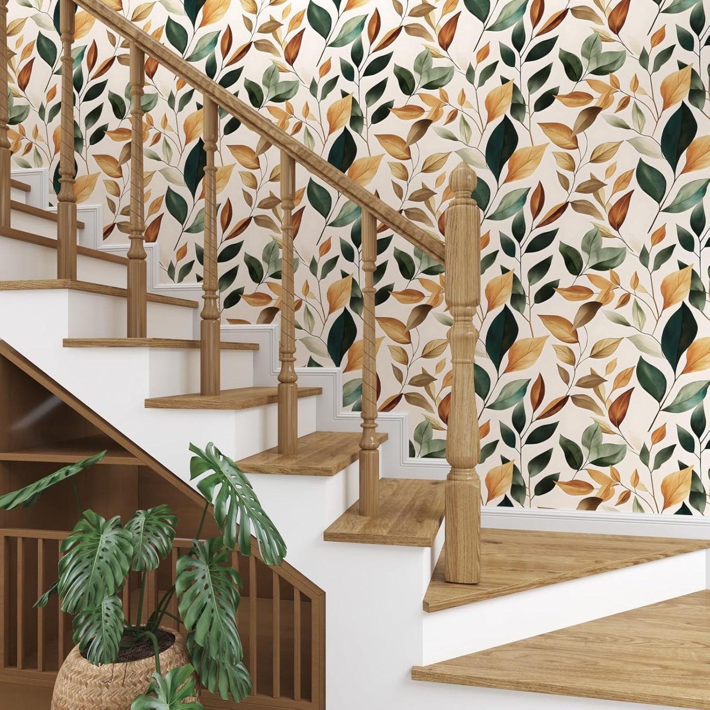 HENNOR - Boho Green Purple Leaf Peel and Stick Wallpaper