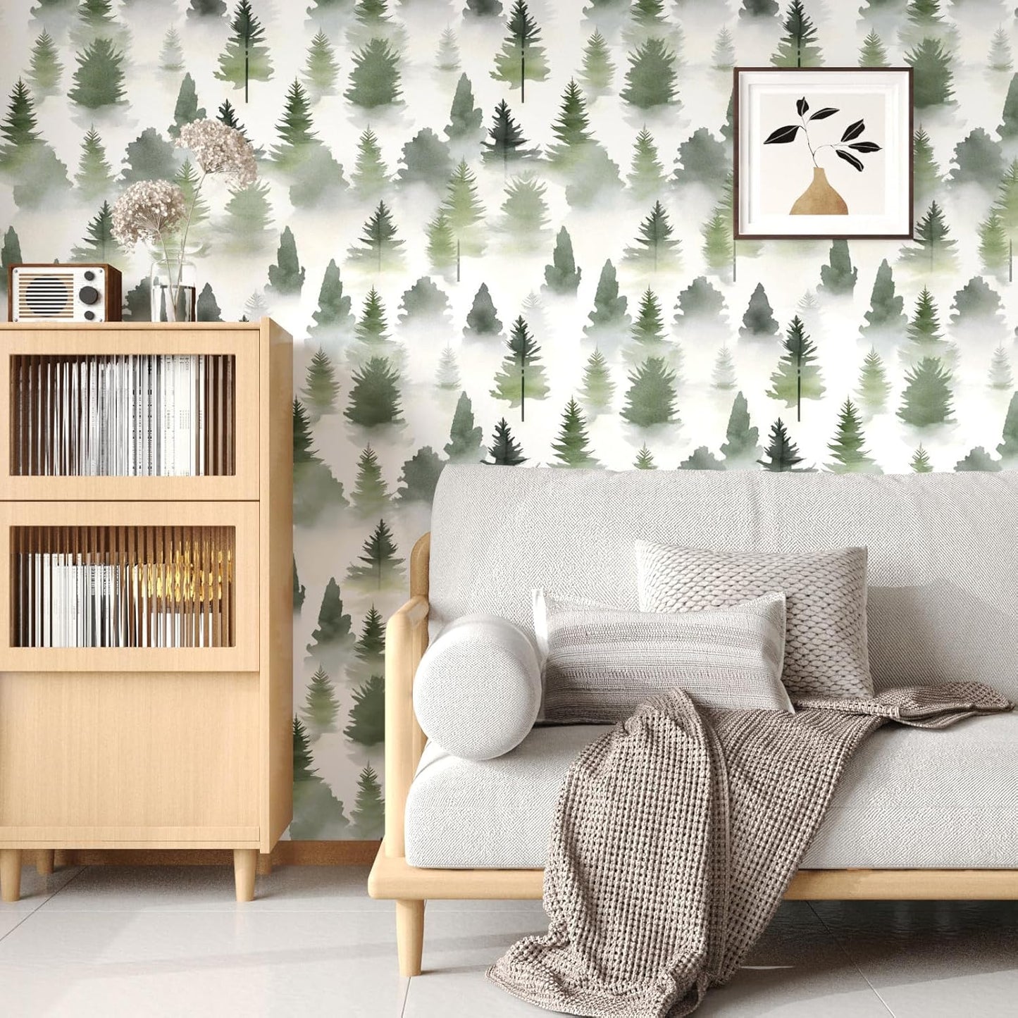 HENNOR - Adhesive Misty Vintage Green Floral Self Wallpaper